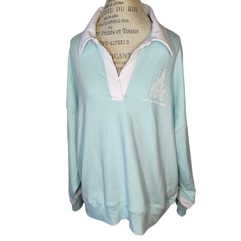 NWT Disney Parks Meet me at the castle Long Sleeve Polo Women 1X Cinderella Blue